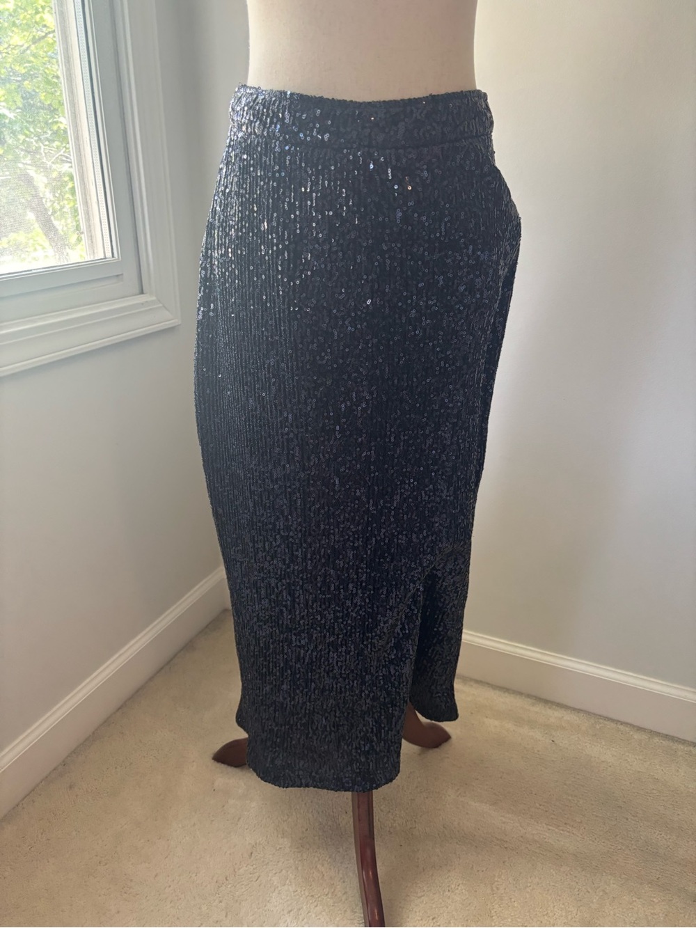 Maeve Black Sequin Midi Skirt